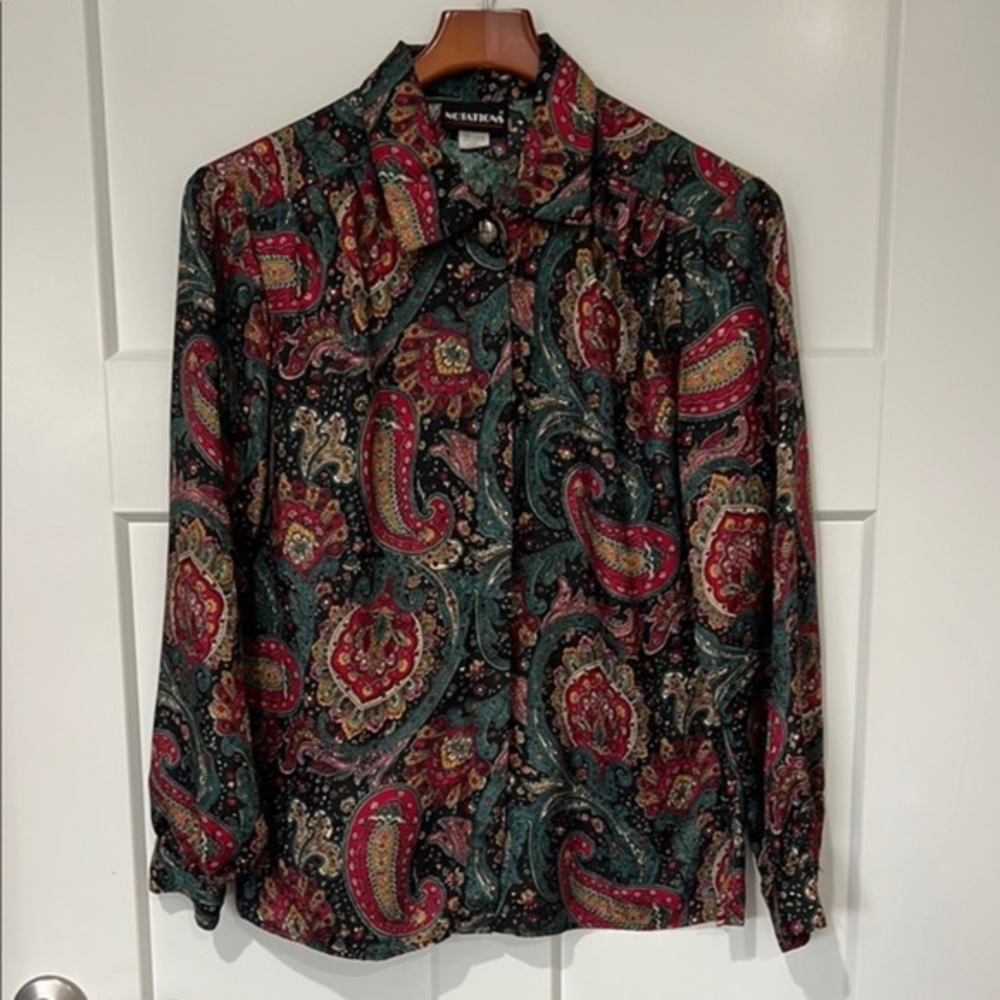 Notations Paisley Silky Secretary Blouse Vintage Sz 10